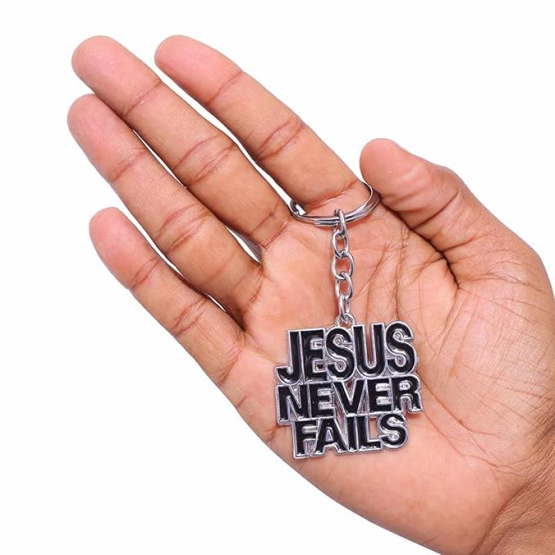 Jesus Never Fails Keychain | Christian Key Chain | Catholic Gift, Metal, 1 Piece