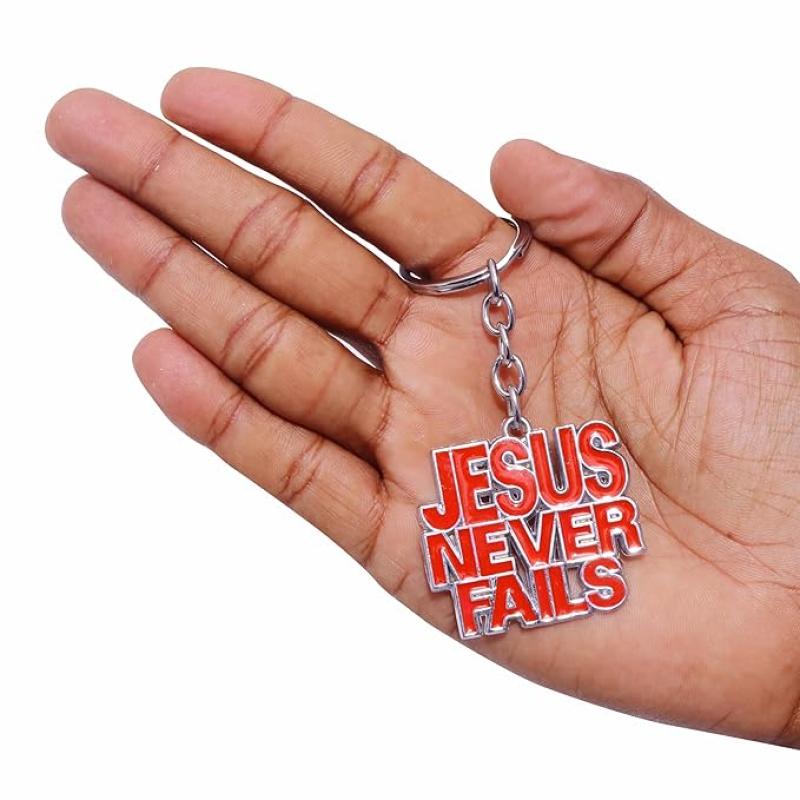 Jesus Never Fails Keychain | Christian Key Chain | Catholic Gift, Metal, 1 Piece