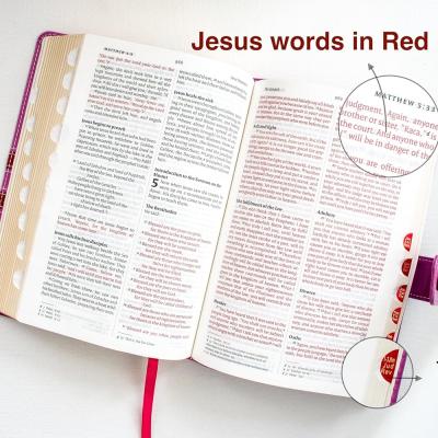 Niv Compact Bible, Pu Leather, Thumb Index Gilt Edges Pink/Red, Compact, Readable and Stylish Edition, Word of Christ in Red